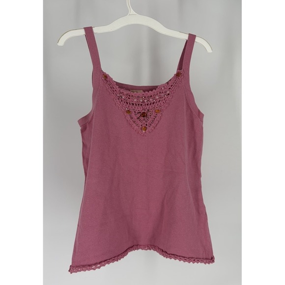 Faded Glory Tops - Faded Glory Beaded Crochet Sleeveless Pink Tank Camisole Top Sz S Y2K Boho